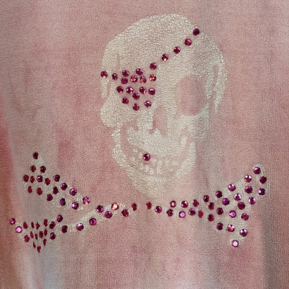 Vintage Y2K Pink Robe Skulls Medium Rhinestones Bling Rare Whimsigoth